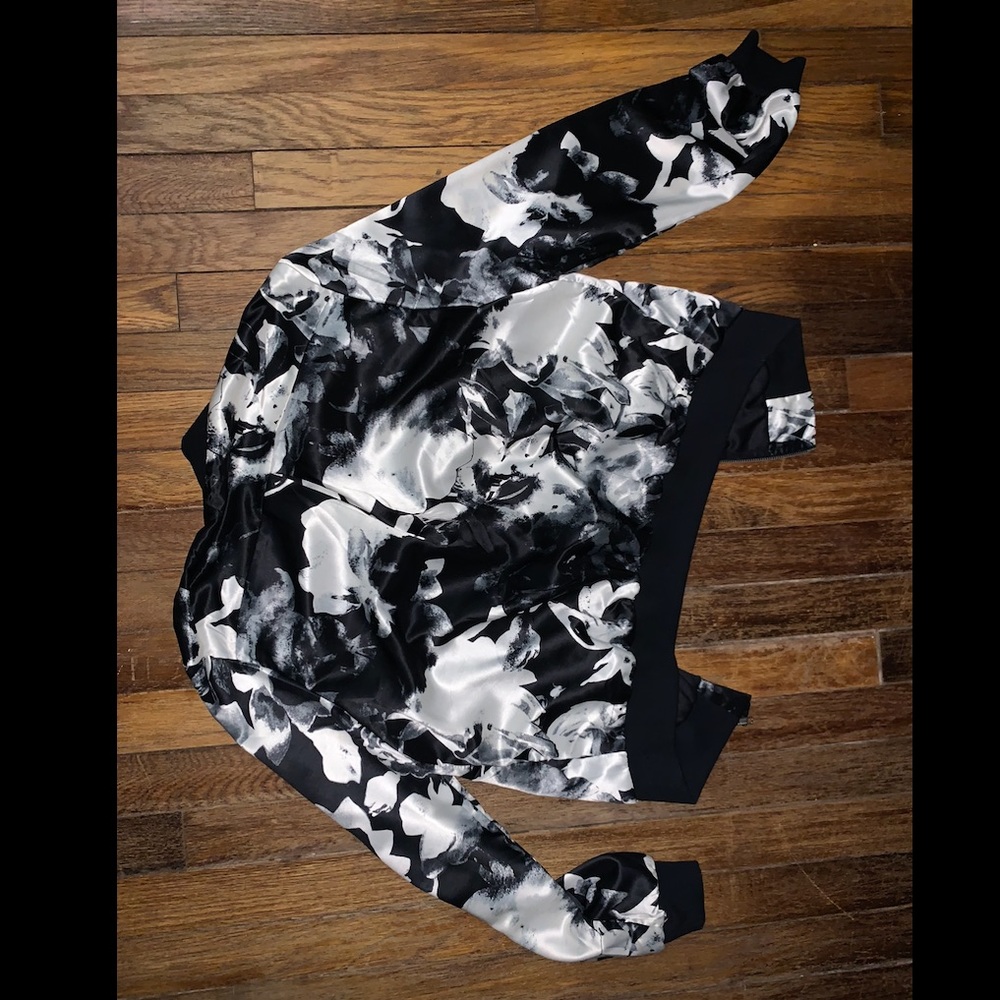 Black & White w Gray Satin Bomber Jacket